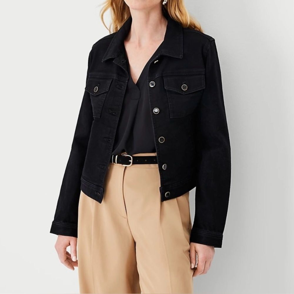 Ann Taylor Black Denim Jean Jacket Size L